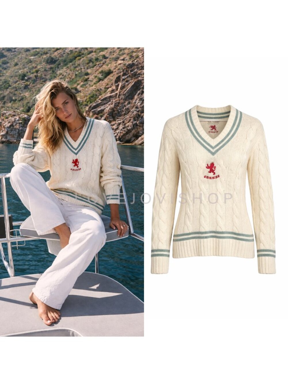 Sweater | Jack Wills Cable Knit Cricket Pullover Cream Sage | Heritage Prep XL